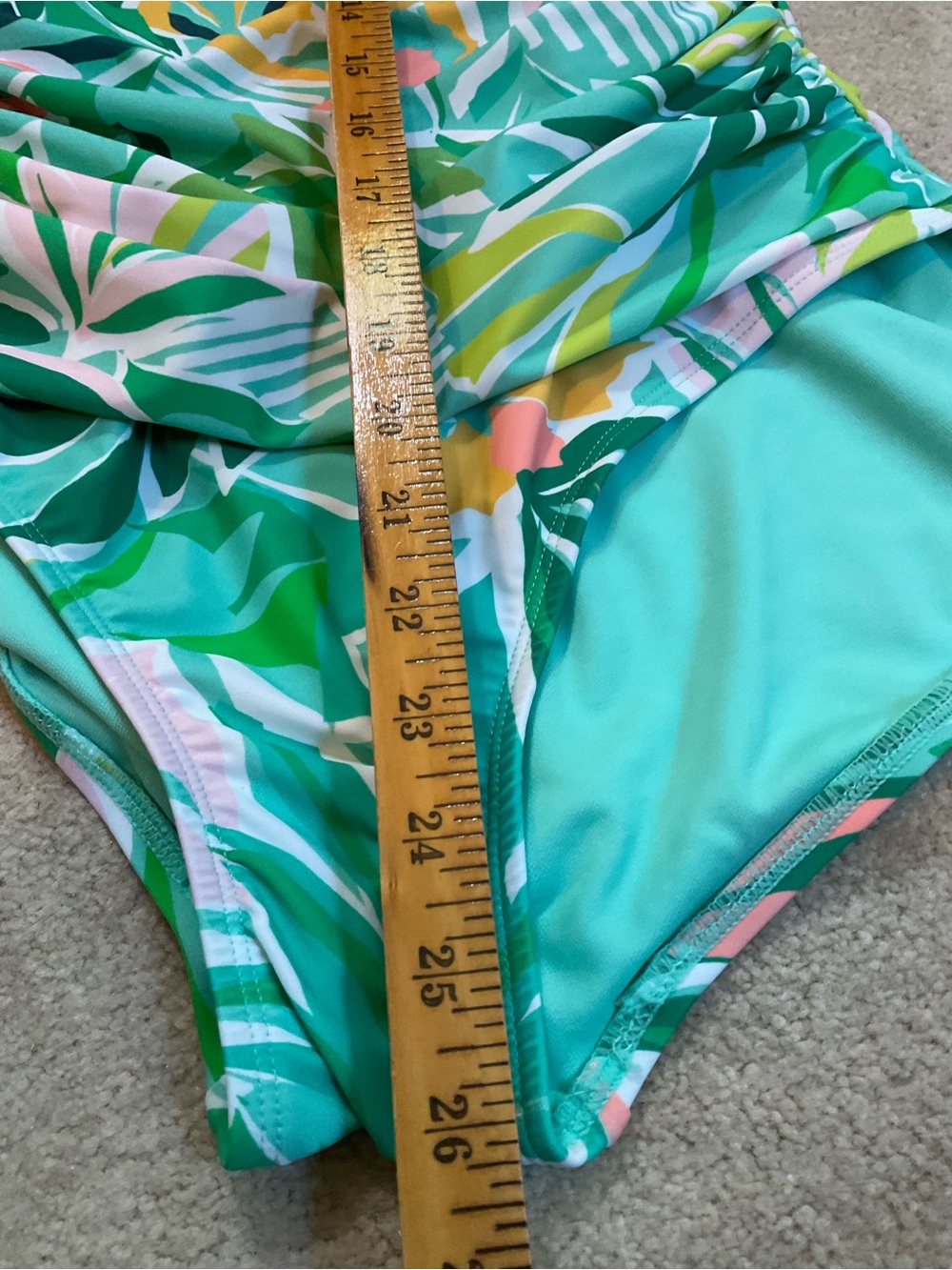 kathy ireland Green Tropical Floral One-Piece Swimsuit Yellow Accents 15”x26” - Picture 5 of 7